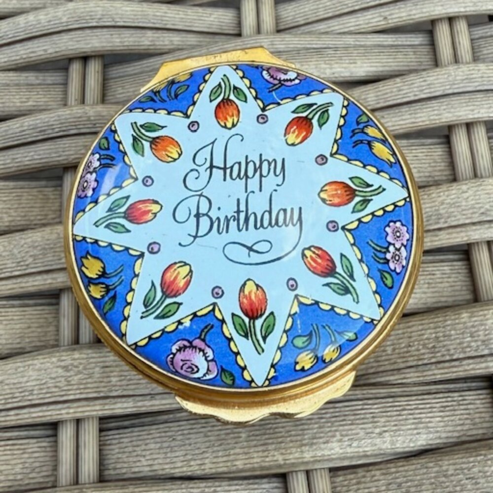 Halcyon Days Birthday Enamel Box collectibles Jewelry Pill etc